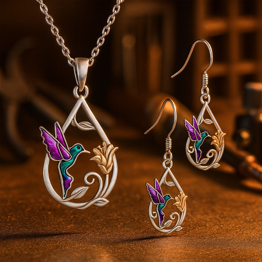 SET Precioso Collar De Colibrí Para Mujer Con Pendientes De Regalo.