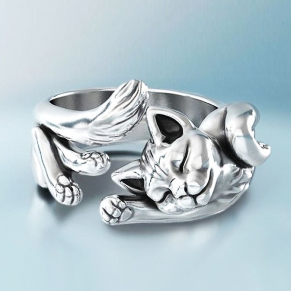 Anillo De Gato Vintage De Plata