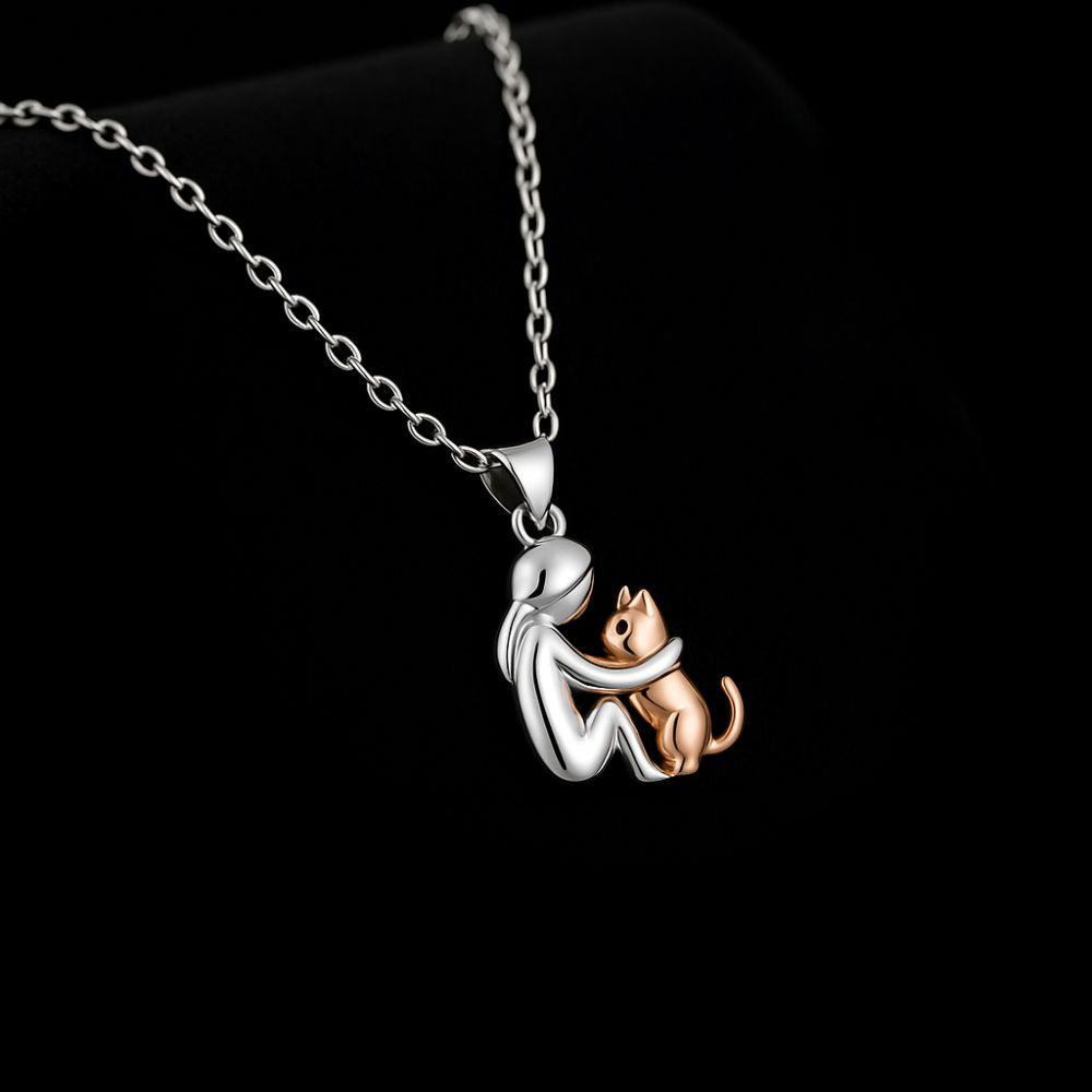 SET Collar con Colgante de Gato Abrazando y Pendientes de Regalo – Oferta por Tiempo Limitado