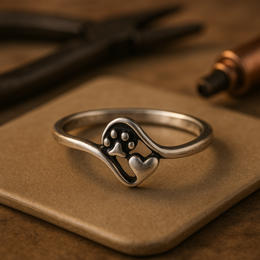 Anillo Vintage De Plata Esterlina Con Huella De Pata Y Corazón