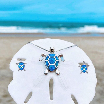 SET de Collar y Pendientes de Tortuga Marina en Ópalo y Plata.