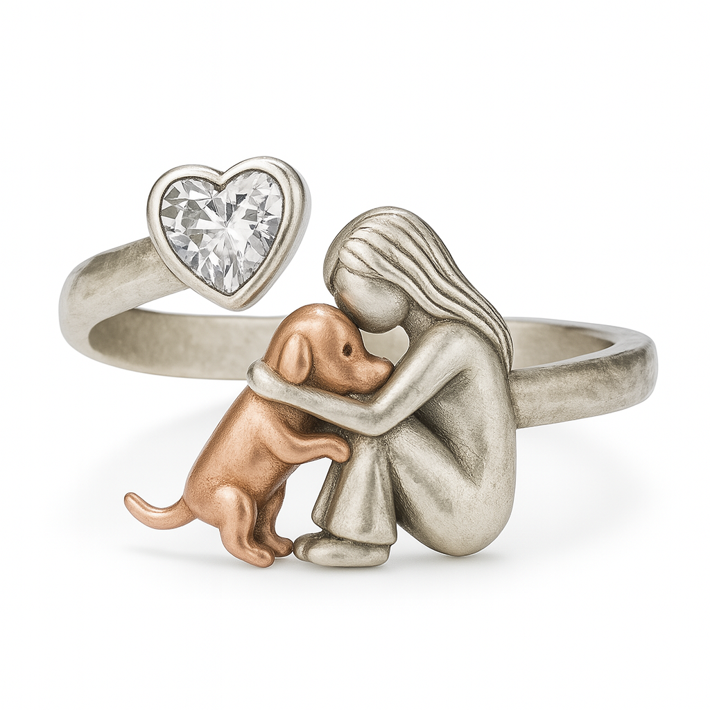 Anillo De Perro De Plata De Ley 925 Hecho A Mano Con Circonita En Forma De Corazón – Ajuste Ajustable