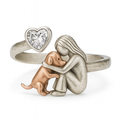 Anillo De Perro De Plata De Ley 925 Hecho A Mano Con Circonita En Forma De Corazón – Ajuste Ajustable