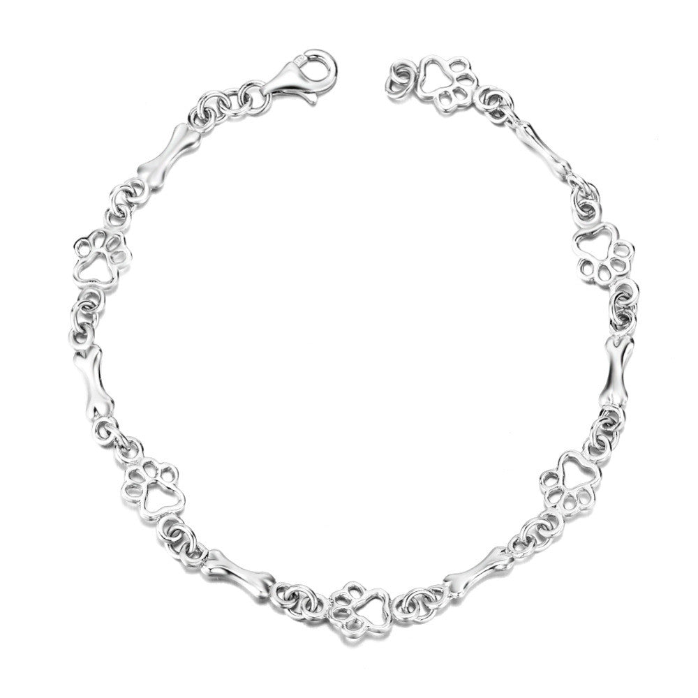 Pulsera de Edición Limitada De Huellas de Perro y Hueso de Plata Pura.