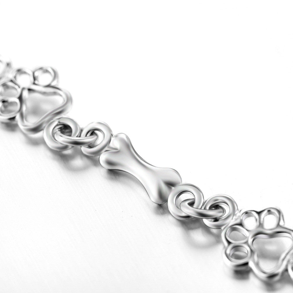 Pulsera de Edición Limitada De Huellas de Perro y Hueso de Plata Pura.
