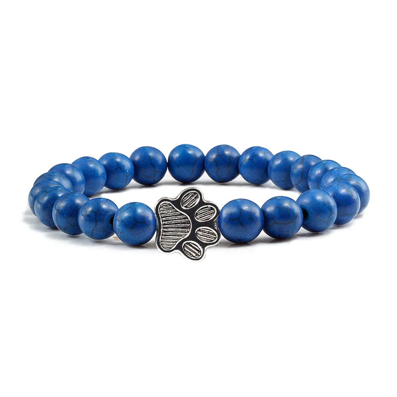 Pulsera Con Forma De Huella De Pata Y Perlas – Diseño De Piedra Natural