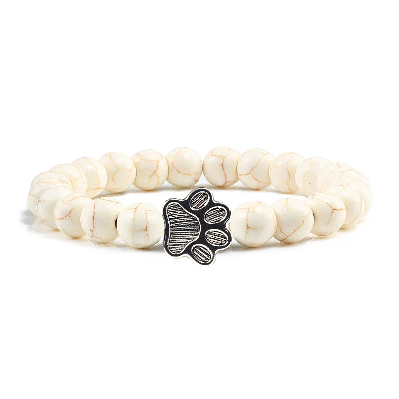 Pulsera Con Forma De Huella De Pata Y Perlas – Diseño De Piedra Natural