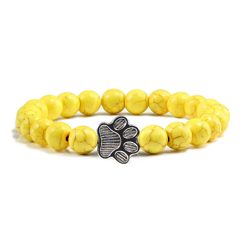 Pulsera Con Forma De Huella De Pata Y Perlas – Diseño De Piedra Natural