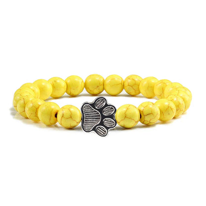 Pulsera Con Forma De Huella De Pata Y Perlas – Diseño De Piedra Natural