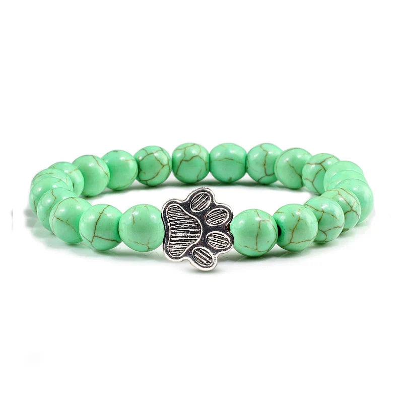 Pulsera Con Forma De Huella De Pata Y Perlas – Diseño De Piedra Natural