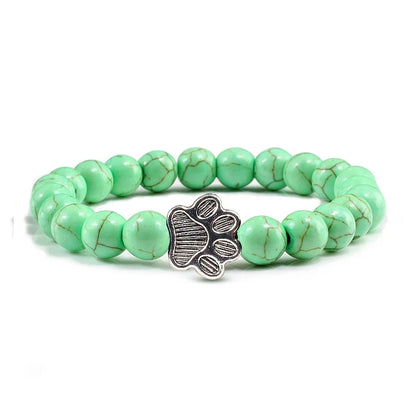 Pulsera Con Forma De Huella De Pata Y Perlas – Diseño De Piedra Natural