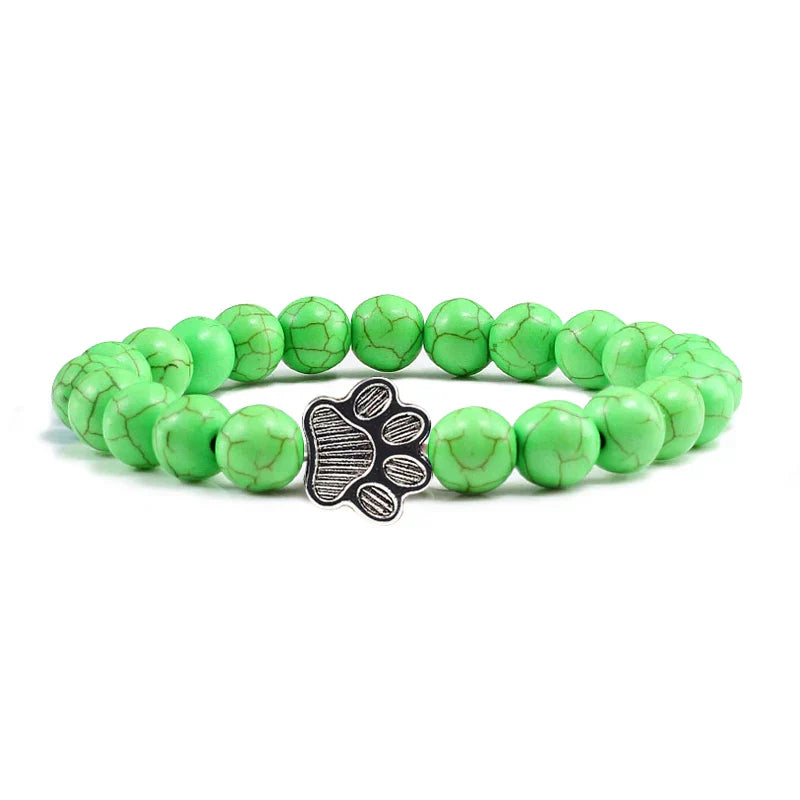 Pulsera Con Forma De Huella De Pata Y Perlas – Diseño De Piedra Natural