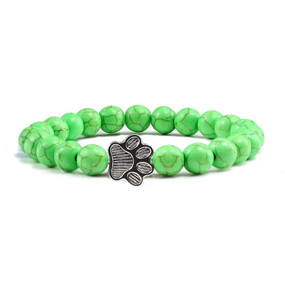 Pulsera Con Forma De Huella De Pata Y Perlas – Diseño De Piedra Natural