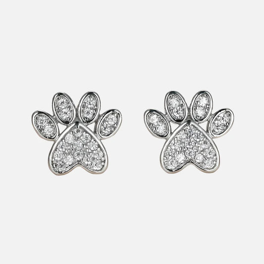 White Zirconia Paw Studs – Heart-Shaped Design