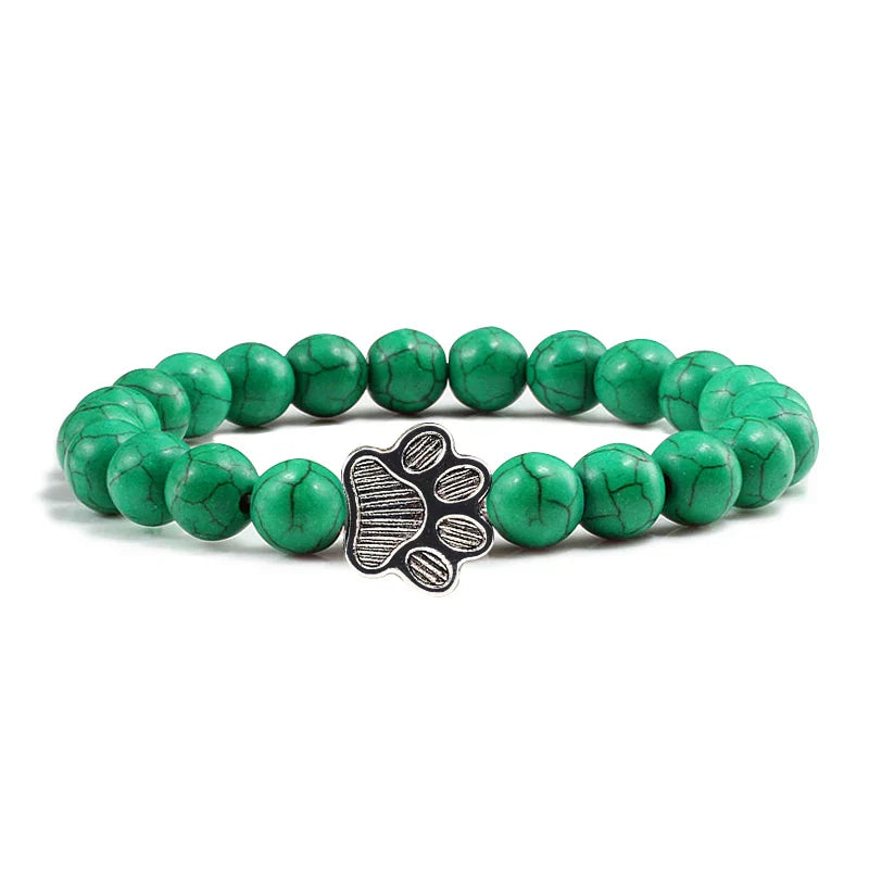 Pulsera Con Forma De Huella De Pata Y Perlas – Diseño De Piedra Natural