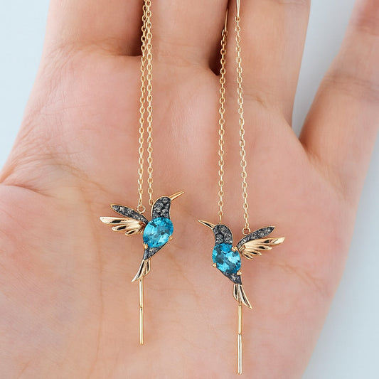 Pendientes De Colibrí Esmaltados Y Con Circonitas