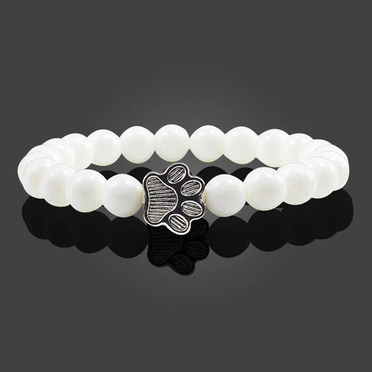 Pulsera Con Forma De Huella De Pata Y Perlas – Diseño De Piedra Natural