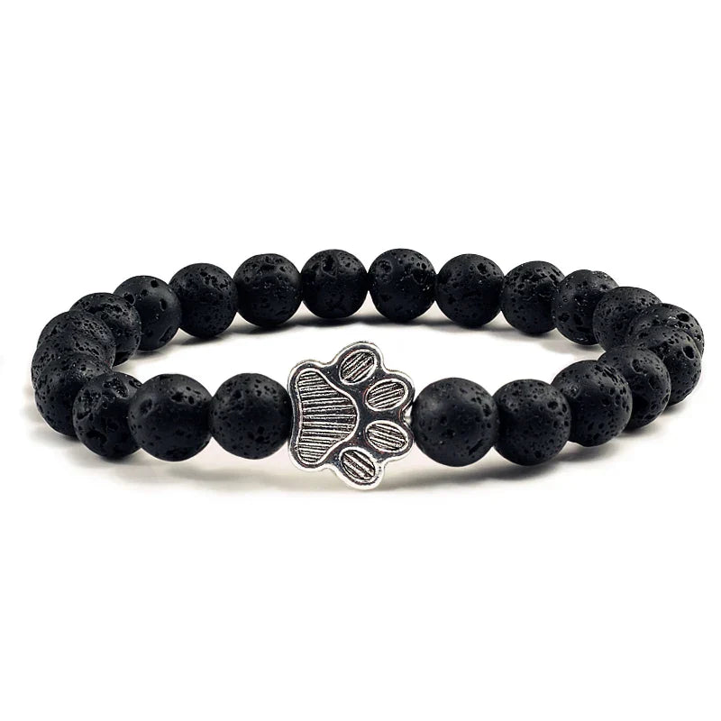 Pulsera Con Forma De Huella De Pata Y Perlas – Diseño De Piedra Natural