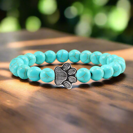 Pulsera Con Forma De Huella De Pata Y Perlas – Diseño De Piedra Natural