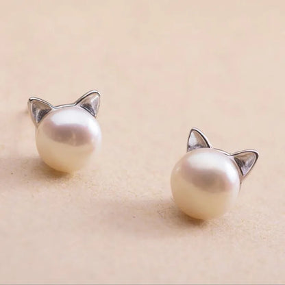 SET Precioso Collar De Perlas Con Forma De Gato, Con Pendientes Y Anillo De Regalo.
