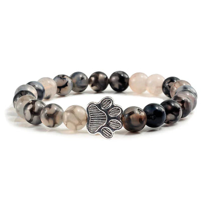 Pulsera Con Forma De Huella De Pata Y Perlas – Diseño De Piedra Natural