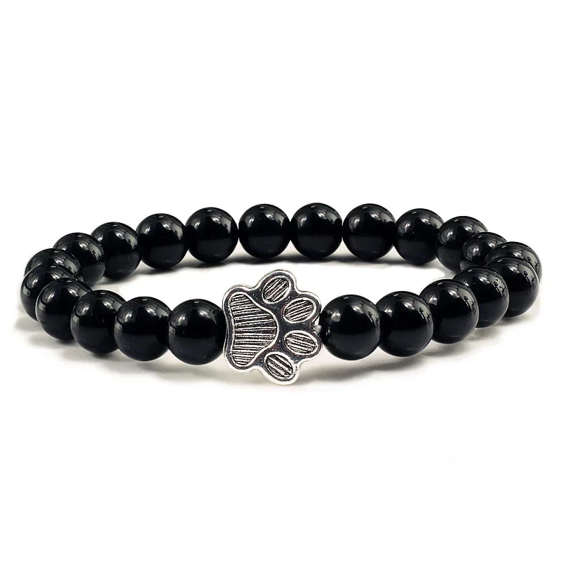 Pulsera Con Forma De Huella De Pata Y Perlas – Diseño De Piedra Natural