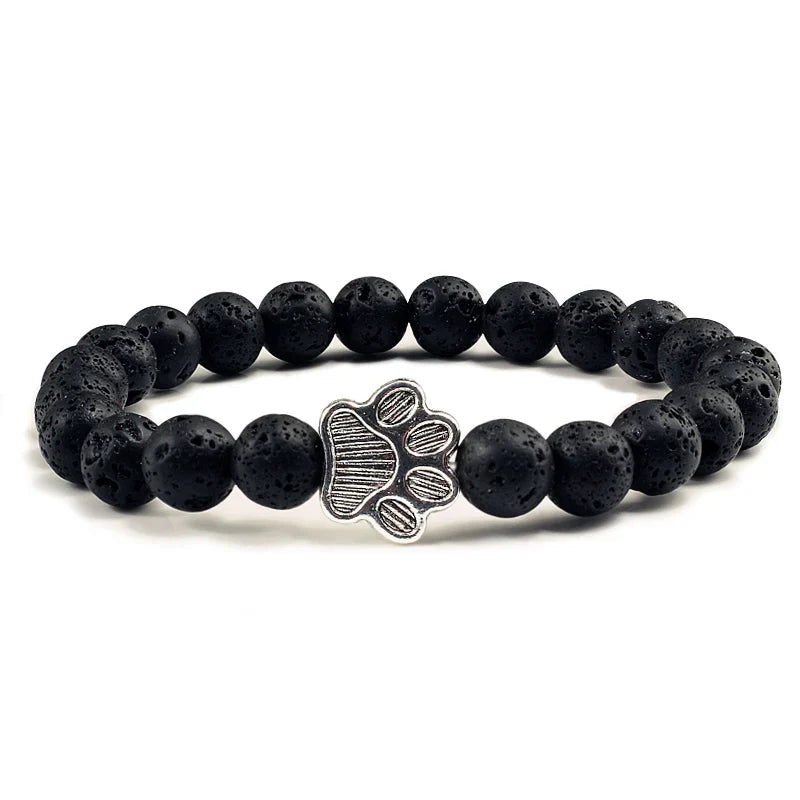 Pulsera Con Forma De Huella De Pata Y Perlas – Diseño De Piedra Natural