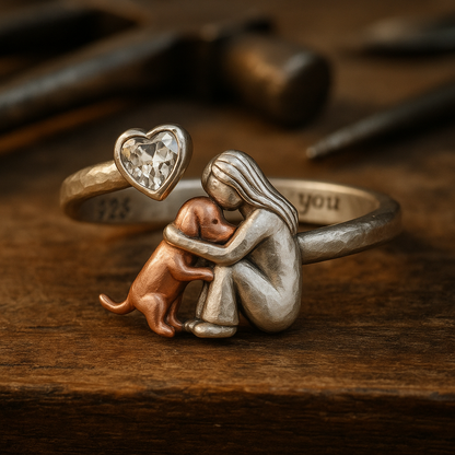 Anillo De Perro De Plata De Ley 925 Hecho A Mano Con Circonita En Forma De Corazón – Ajuste Ajustable