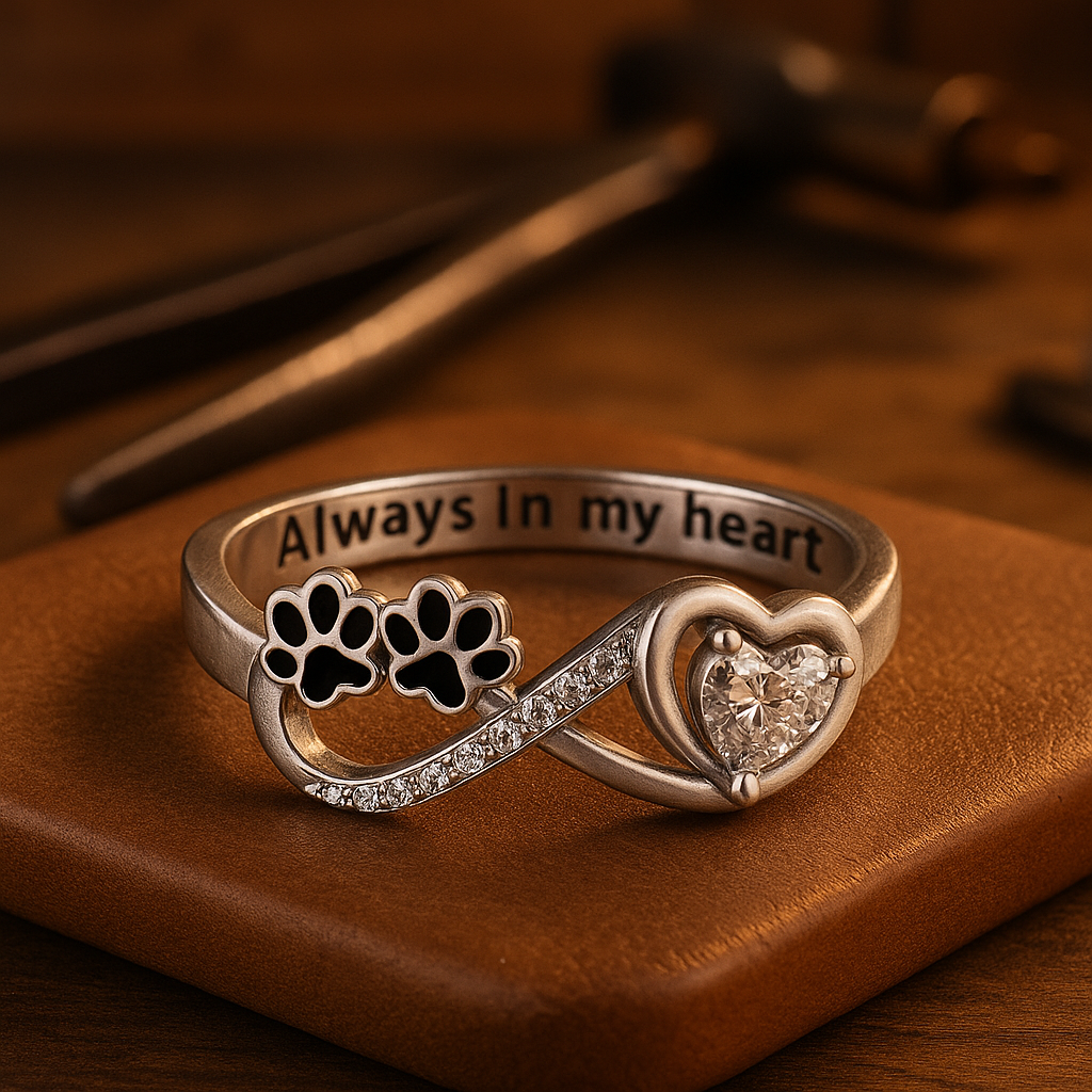 Anillo De Circonita Con Forma De Pata, Corazón Y Diseño De Infinito.