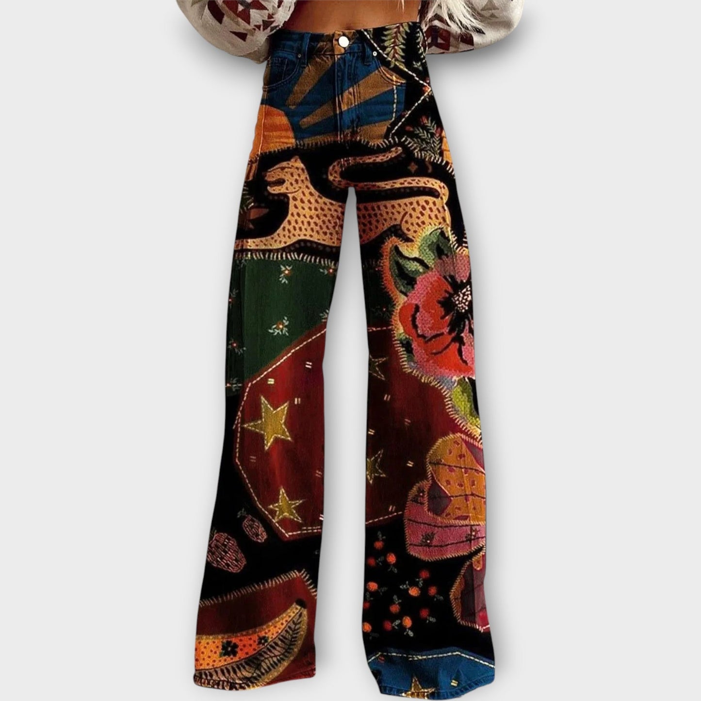 Pantalones de mezclilla con estampado de retazos