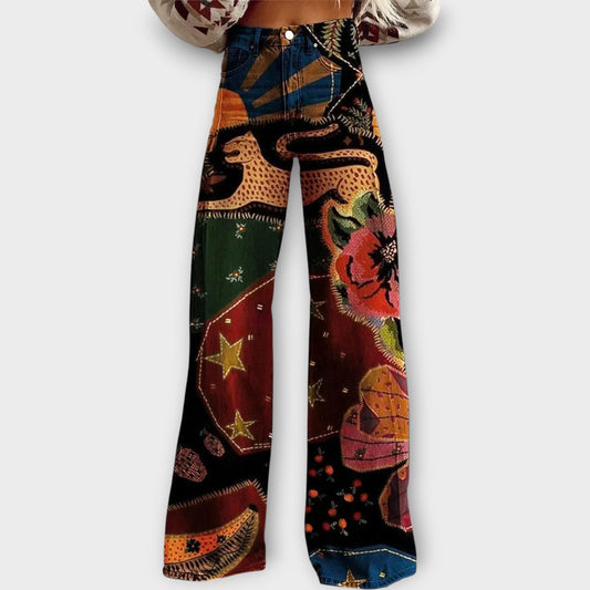 Pantalones de mezclilla con estampado de retazos