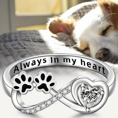 Anillo De Circonita Con Forma De Pata, Corazón Y Diseño De Infinito.