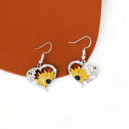 Pendientes Colgantes De Girasol Y Abeja Estilo Bohemio Vintage