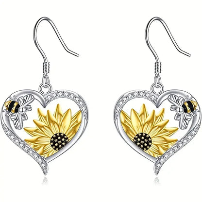 Pendientes Colgantes De Girasol Y Abeja Estilo Bohemio Vintage