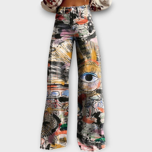 Pantalones de mezclilla estampados artísticos