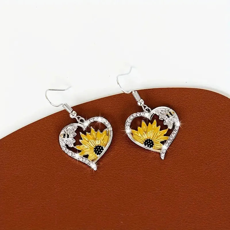 Pendientes Colgantes De Girasol Y Abeja Estilo Bohemio Vintage