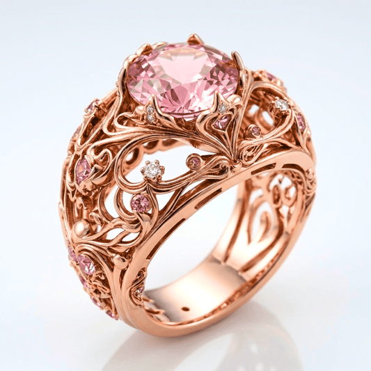 ANILLO ORNAMENTADO DE TURMALINA Y ORO ROSA