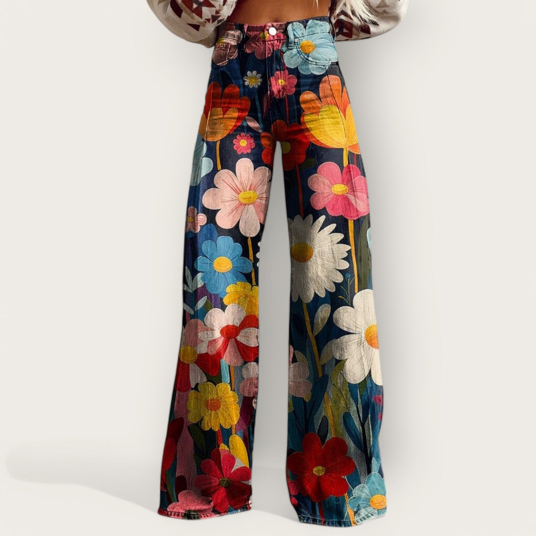 Pantalones de mezclilla anchos multicolores y elegantes