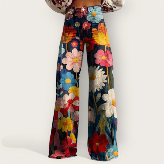 Pantalones de mezclilla anchos multicolores y elegantes