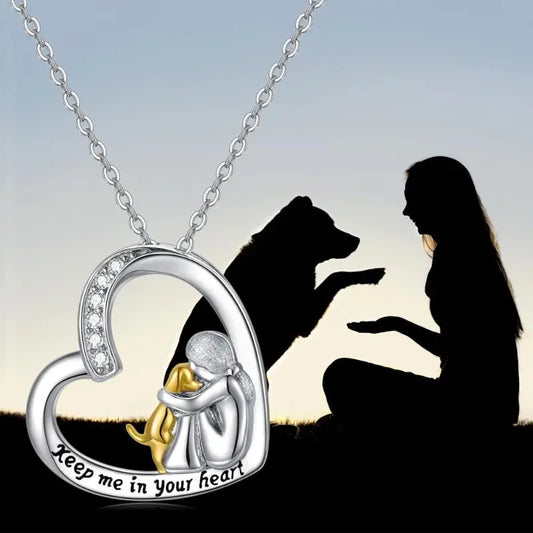 Collar De Plata De Ley 925 – Diseño De Corazón Y Perro Con Circonita