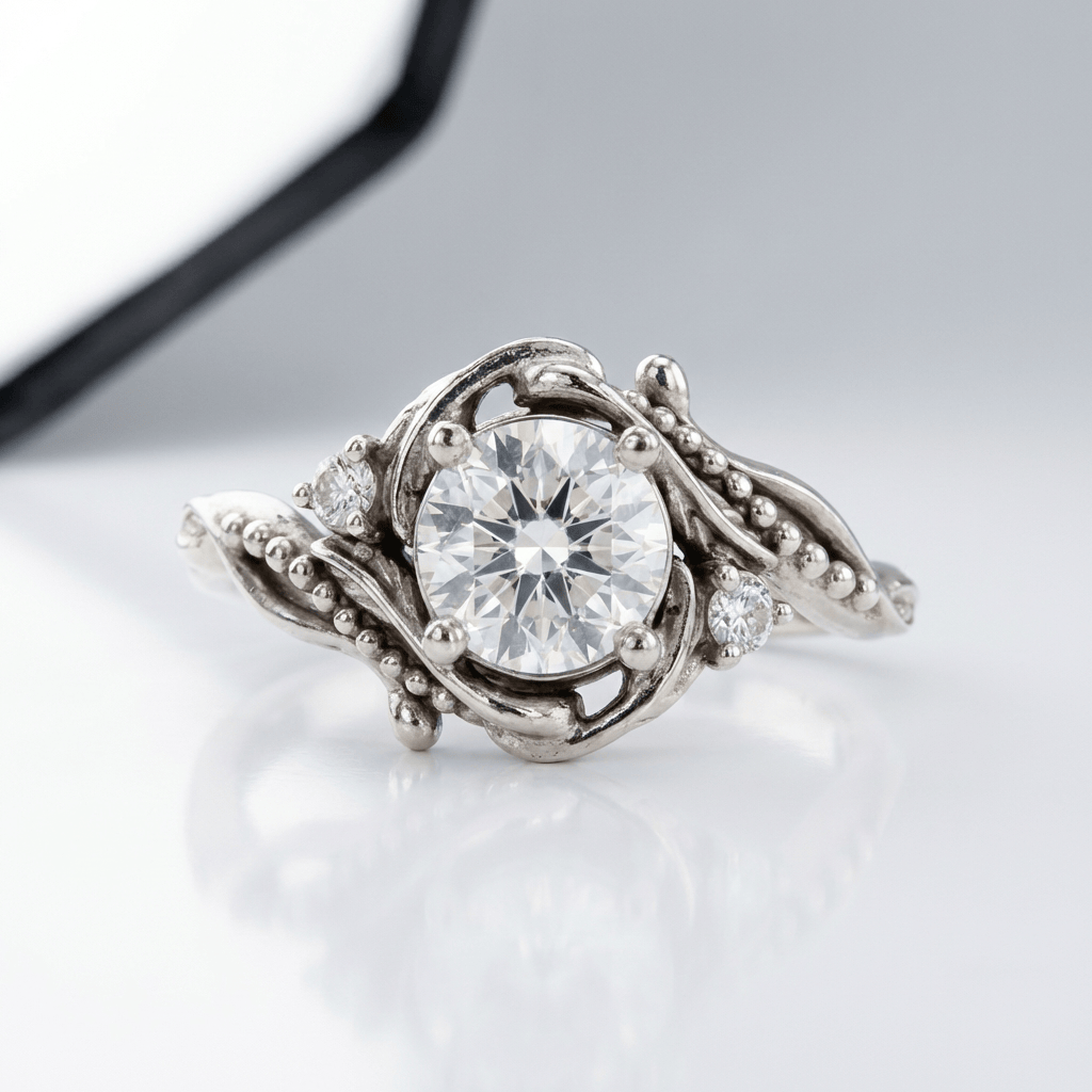 ANILLO VINTAGE DE PLATA CON DIAMANTES Y ADORNOS