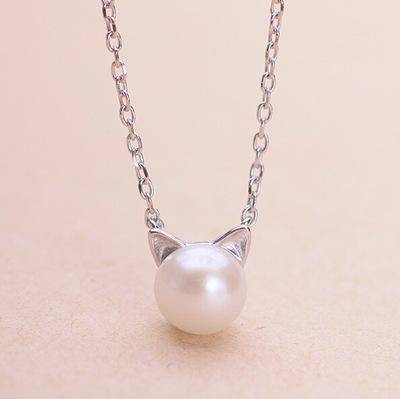 SET Precioso Collar De Perlas Con Forma De Gato, Con Pendientes Y Anillo De Regalo.