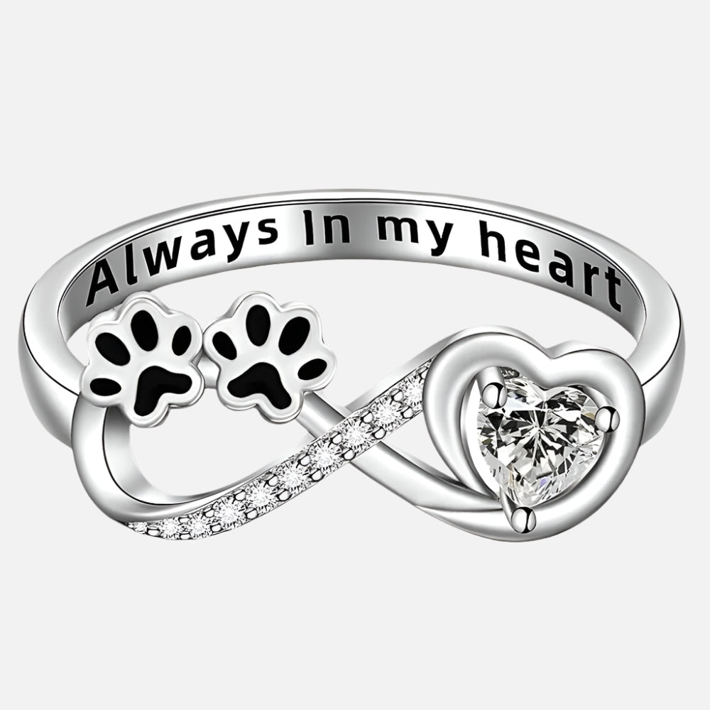 Anillo De Circonita Con Forma De Pata, Corazón Y Diseño De Infinito.