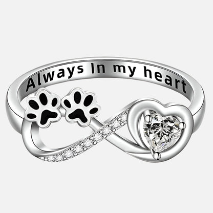 Anillo De Circonita Con Forma De Pata, Corazón Y Diseño De Infinito.
