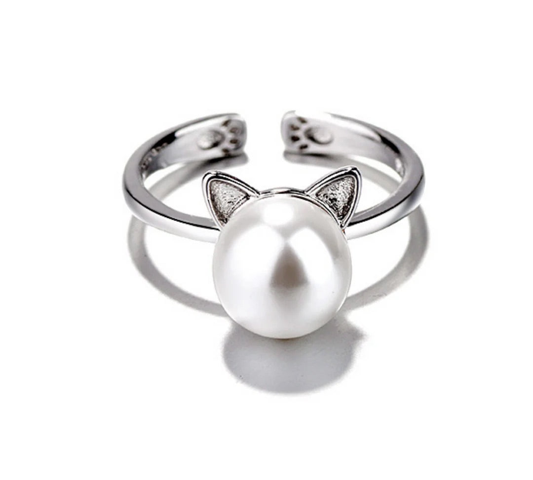 SET Precioso Collar De Perlas Con Forma De Gato, Con Pendientes Y Anillo De Regalo.