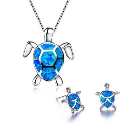 SET de Collar y Pendientes de Tortuga Marina en Ópalo y Plata.
