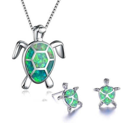 SET de Collar y Pendientes de Tortuga Marina en Ópalo y Plata.