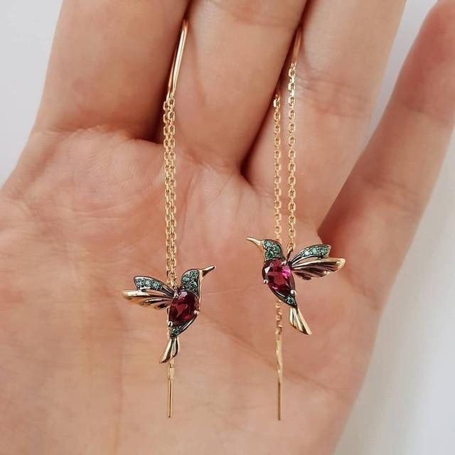Pendientes De Colibrí Esmaltados Y Con Circonitas