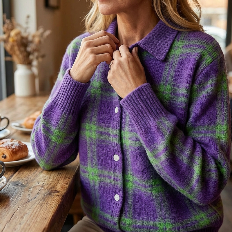 Cárdigan de mujer con diseño de cuadros y botones